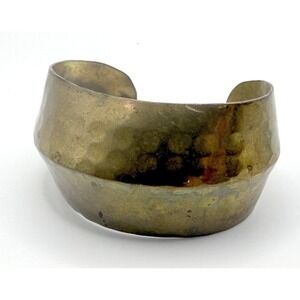 Wide Brass Tone Cuff Bracelet 7" x 1 3/8" Oval Small Fit